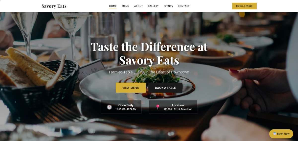 Savory Eats Pro restaurant template preview from the TemplateVaults catalog